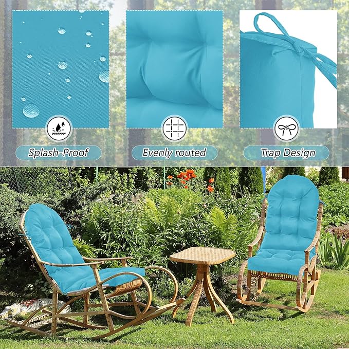 Geelin 4 Pcs Adirondack Chair Cushion High Back Patio Rocking Chair Cushion 44 x 19 x 4 Inch Tufted Weather Resistant Fade Resistant Seat for Patio Rocking Seat (Royal Blue)