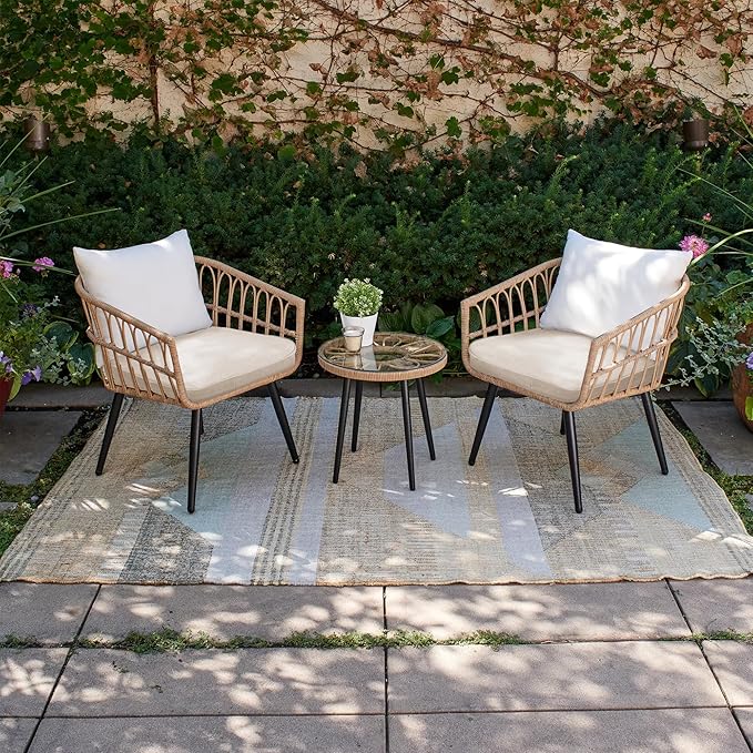 17"x 16"x 3" Patio Chair Cushions Set of 2, Waterproof Outdoor Chair Cushions, Patio Seat Cushion with Adjustable Ties, Beige