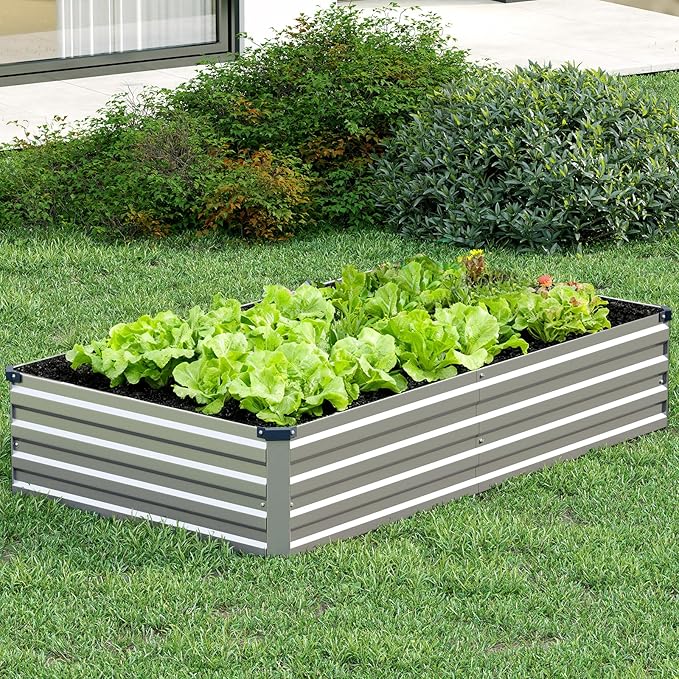 Vengarus 2 Pack 12x4x1FT Galvanized Raised Garden Bed Kit, Outdoor Metal Planter Box for Vegetables, Rectangular Steel Container, Easy Assembly (Sliver)