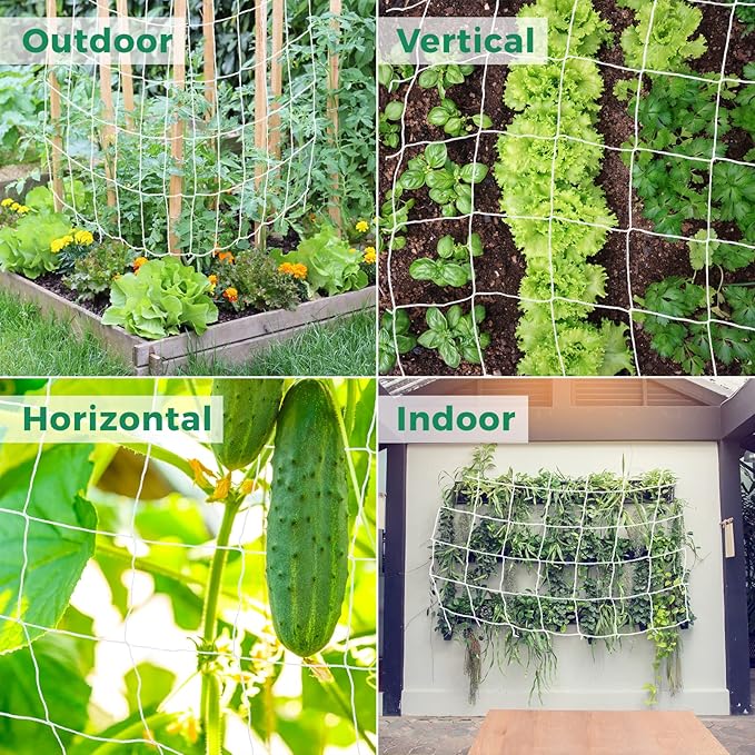 Kikhope Trellis Netting, 3 Packs 5 x 15 ft Heavy-Duty Polyester Plant Trellis Netting Mesh, Square Mesh Net for Climbing Plant, Fruits, Vegetables, Vines, Grow Tents, White