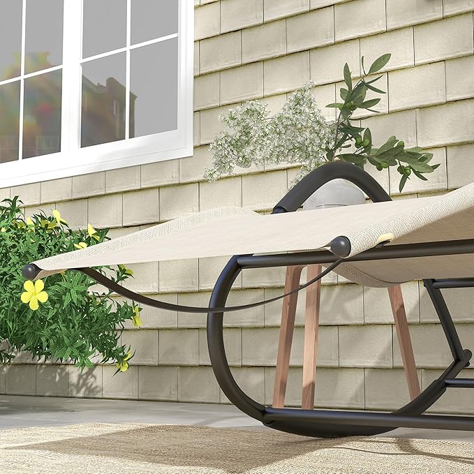 Outsunny Rocking Chair, Zero Gravity Patio Chaise Sun Lounger, Outdoor Rocker, UV Water Resistant, Pillow for Sunbathing, Lawn, Garden or Pool, Light Brown