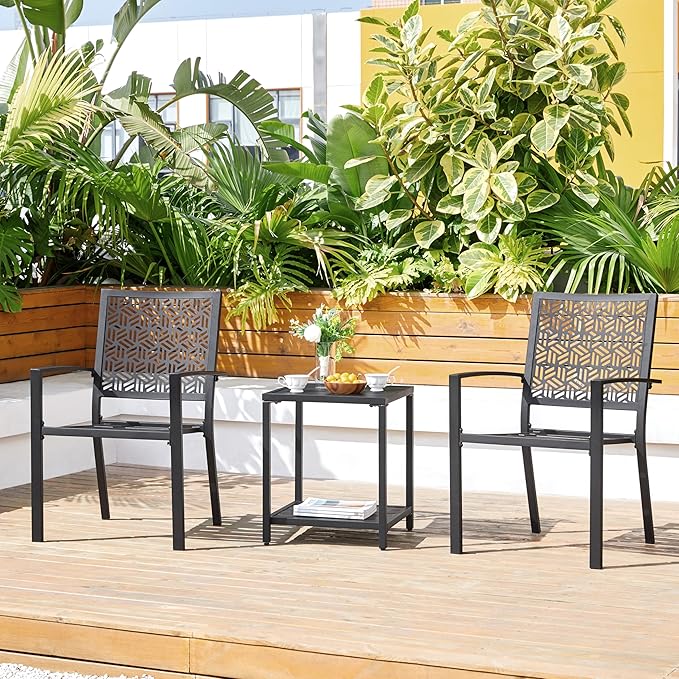 Yaheetech Outdoor Patio Dining Chairs Set of 2 with Armrests and Metal Frame, Stackable Heavy-Duty Metal Black Outdoor Chairs for Garden, Lawn and Yard