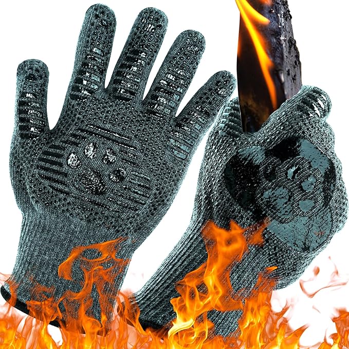 UBeesize BBQ Gloves (Bear Paw), 1472°F Heat Resistant Grill Glove, Fireproof Oven Gloves for Cooking, Non-Slip Fire Glove for Grilling, Barbecue, Smoker, Baking, Frying