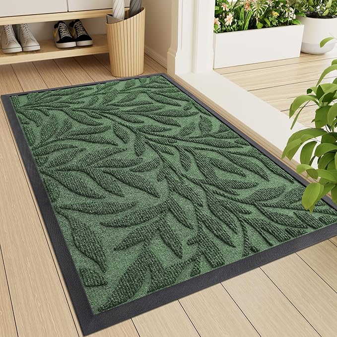 Smiry Front Door Mat Indoor Outdoor Entrance, Heavy Duty Natural Rubber, Trap Dirt and Moisture, Non-Slip Doormats, Low Profile, Easy Clean Patio Porch Entryway Mat, 29.5x17, Green