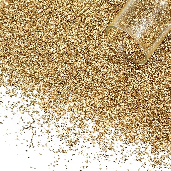 1 lb Crushed Glass Glitter for Crafts, DIY Nail Art, Vase fillers for Centerpieces Table Scatter, Irregular Chips, Wedding Decoration, Home Decor (Gold)
