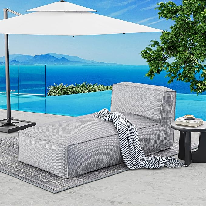 Outdoor Bean Bed Chair Sun Lounger, Outdoor Couch Sofa for Patio & Pool, Foam Filling Day Bed Furniture, Comfy Lazy Sofa for Outside, Water-Resistant Seating (Higher Back Light Gray, 70'' L)