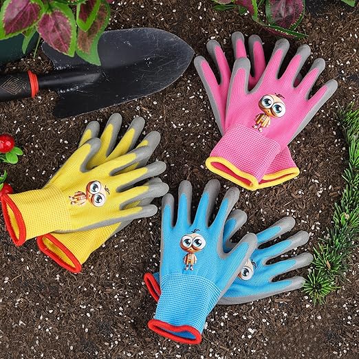 Kids Gardening Gloves, 2 Pair Toddler Gardening Gloves, Girls Glove, Rubber Non-Slip Safety Work Gloves for Kids, Youth, Garden, Fishing, Cycling and Gardening Tools (Ages 3-5)