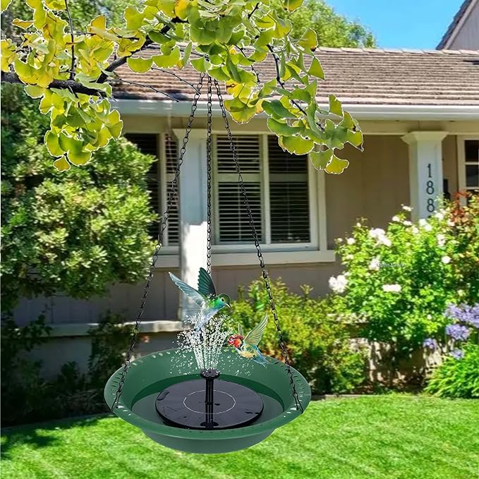 Bird Baths for Outdoors Heavy Duty, 10 inch BirdBath Bowl Only with 22” Rust-Proof Black Chains, Hanging Bird Bath Hanging Bird-Feeder for Garden Backyard Decor (Green 1 Pack)