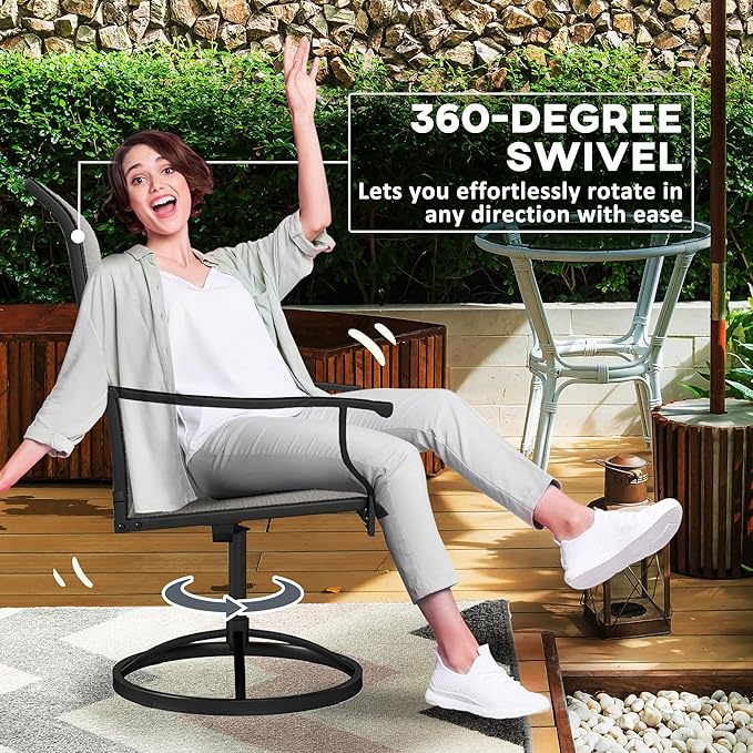 Outsunny Outdoor Patio Swivel Chairs Set of 2, High Back Patio Dining Chairs with All-Weather Mesh Fabric and Metal Frame for Backyard, Lawn, Porch or Garden, Gray