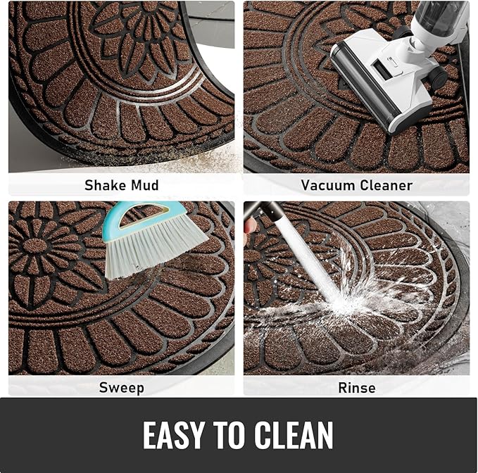 Mibao Front Door Mat Indoor Outdoor Entrance, Semicircular Entrance Mat, Half Round Waterproo Non-Slip Durable Rubber Door Mats, Low Profile Heavy Duty Doormat for Garage, Patio, 30" x 18", Coffee