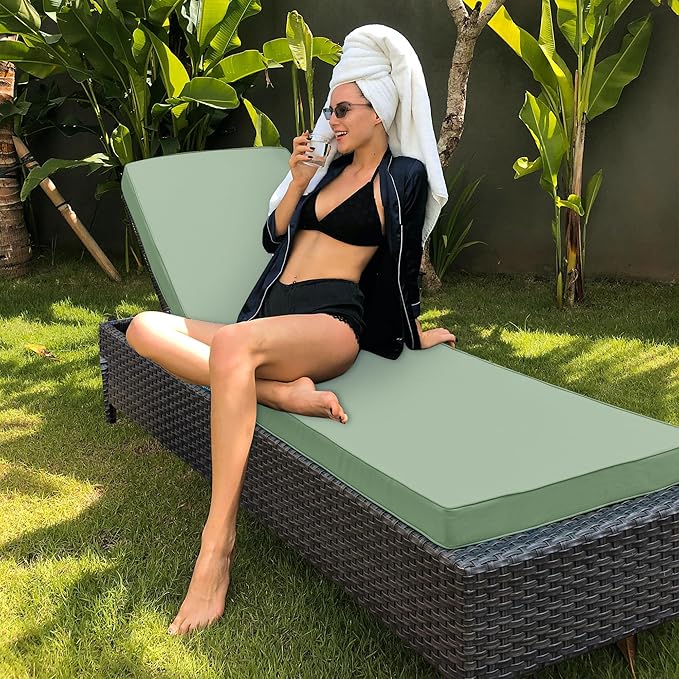 Chaise Lounge Cushion for Outdoor Furniture, Waterproof Fade and Tear Resistant Lounge Deck Chair Cushions for Patio Lawn Pool Resort Hotel, 72x21x3 Inch, Sage Green
