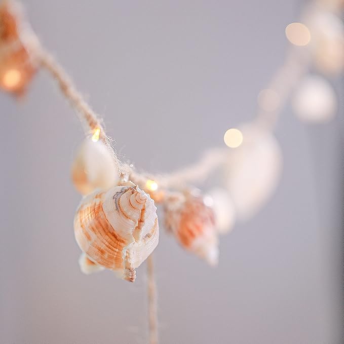 Seashell Garland Ocean Light for Beach Decor 7.2FT 39LED Battery Operated Coastal Garland Magic Conch Shell Beach Decorations for Home Coconut Girl Room Decor