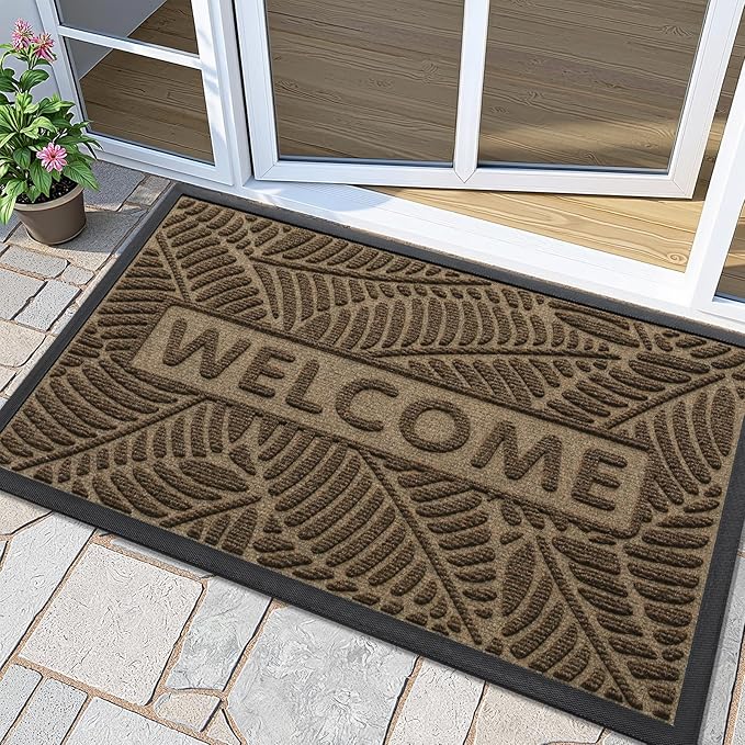 Smiry Welcome Mat Indoor Outdoor, All-Season Waterproof Front Door Mat, Sturdy Natural Rubber Doormat, Non-Slip, Easy Clean, Low Profile Dirt Trapper for Porch Patio Entrance, 47x23, Brown