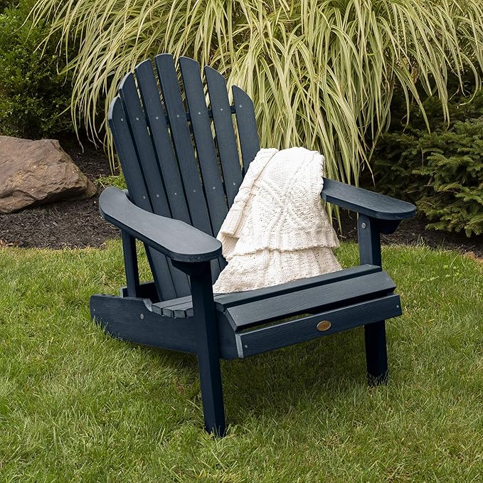 Highwood Hamilton Made in The USA Folding and Reclining Adirondack Chair, Adult Size, Federal Blue