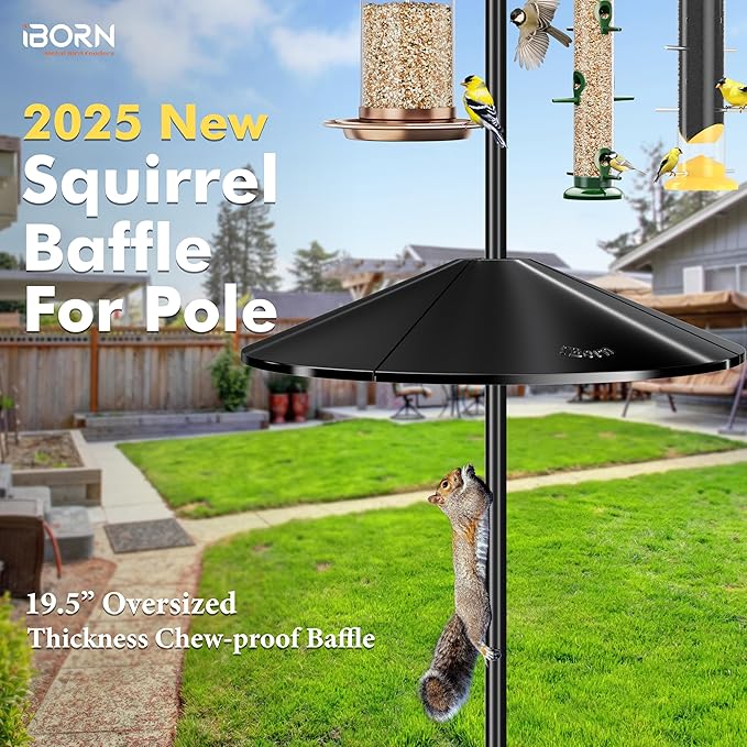 iBorn Squirrel Baffle for Bird Feeder Pole, 19.5” Oversized Baffle, Squirrel Defender, Bird Feeder for Outdoors Protector, Polycarbonate(PC), Pack of 2, Black