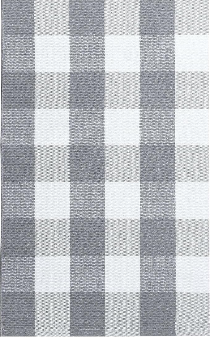 IOHOUZE Buffalo Plaid Checkered Rug 2x3 Ft Front Door Mats, Washable Area Rugs for Front Porch Decor, Spring Summer Welcome Mats Outdoor, Grey White Rug for Farmhouse/Entryway/Home Entrance