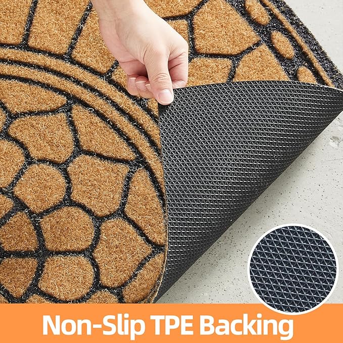 Half Circle Door Mat Outdoor, Front Door Rug Indoor Outside Entrance, Dirt Trapper Coir Doormat with Non Slip Backing, Half Round Rug for Entryway, 24x36, Brown