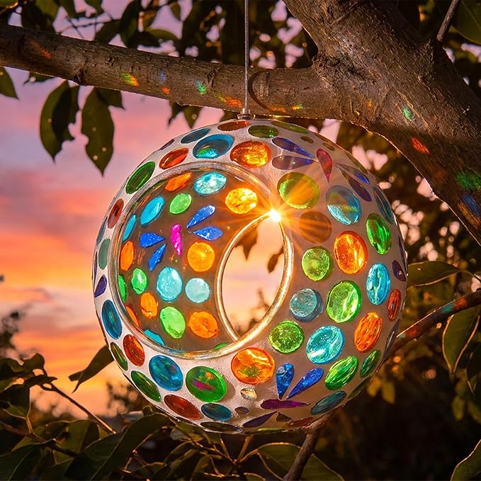 Sunnydaze 6-Inch Glass Mosaic Hanging Bird Feeder for Outdoors - Fly-Through Wild Bird Feeder - Dragonfly Dreams