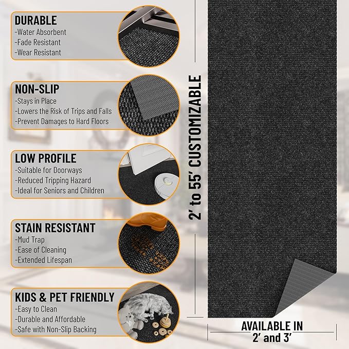 Ottomanson Front Door Mat – Non Slip Scraper Mud Mat for High Traffic Offices, Lobbies, Schools, RV & Patio – Dirt Trapping & Durable for Indoor & Outdoor Commercial Use – 2'7" x 4' – Black
