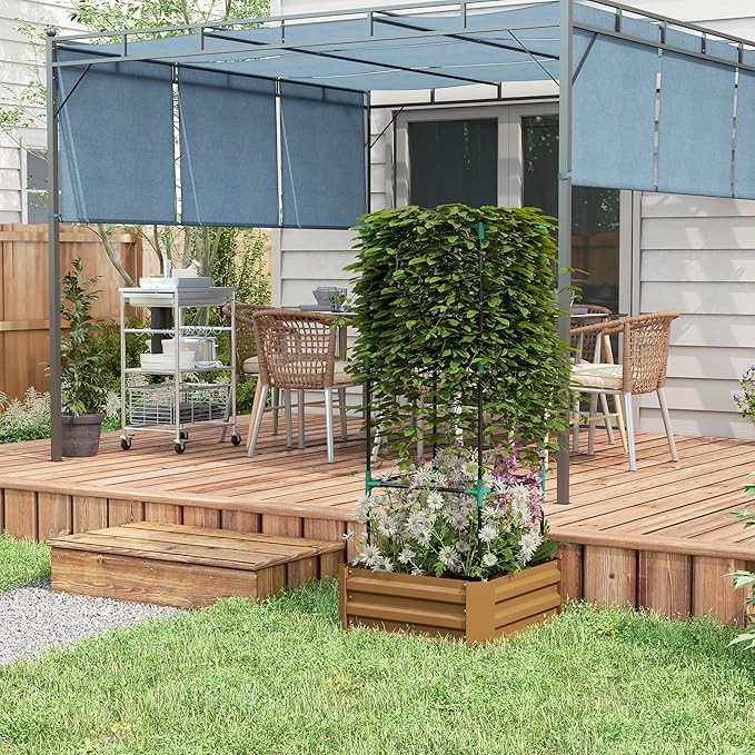 Outsunny Galvanized Raised Garden Bed, 55" Tall Outdoor Planter Box with Trellis Tomato Cage and Open Bottom for Climbing Vines, Vegetables, Flowers in Backyard, Garden, Patio, Brown