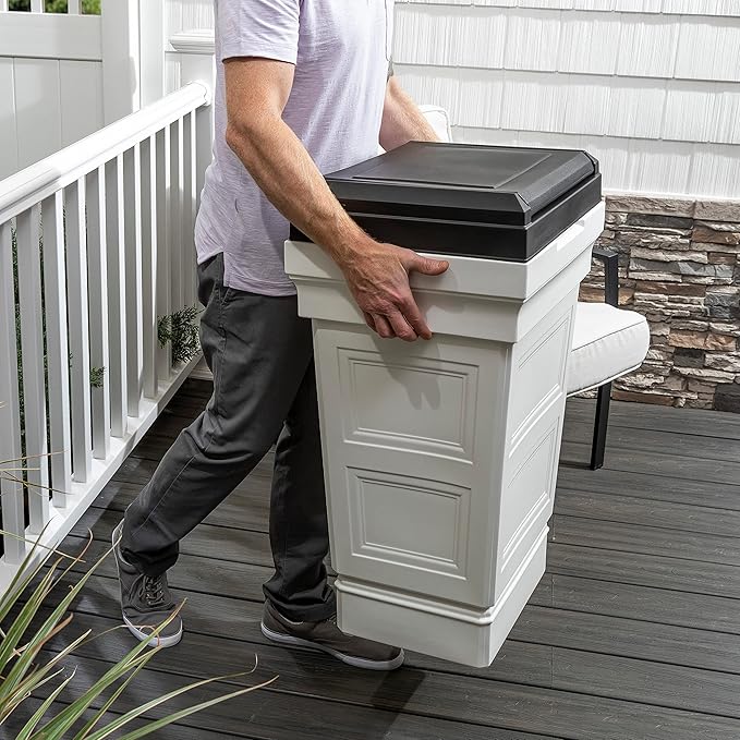 Step2 Atherton Large Garbage Container, Indoor/Outdoor Trash Can with Lid, Weather Resistant, Made of Durable Plastic, Weather-Resistant, Classic White
