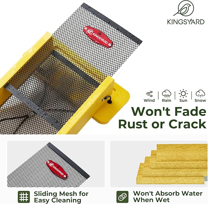 Kingsyard Finch Feeder for Outside Hanging, Metal Mesh Bird Feeders for Thistle/Nyjer Seed, Sliding Mesh & Built-in Perch, Recycled Plastic, Yellow