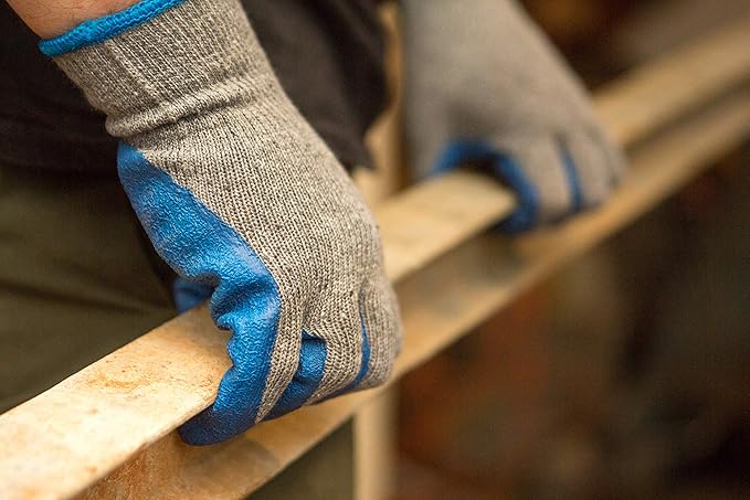 G & F Products 12 Pairs X-Large Rubber Latex Double Coated Work Gloves for Construction, gardening gloves, heavy duty Cotton Blend,3100XL,Blue