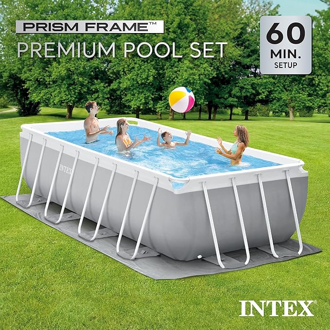 INTEX 26791EH Prism Frame Premium Rectangular Above Ground Swimming Pool Set: 16ft x 8ft x 42in – Complete Set Includes 1000 GPH Cartridge Filter Pump