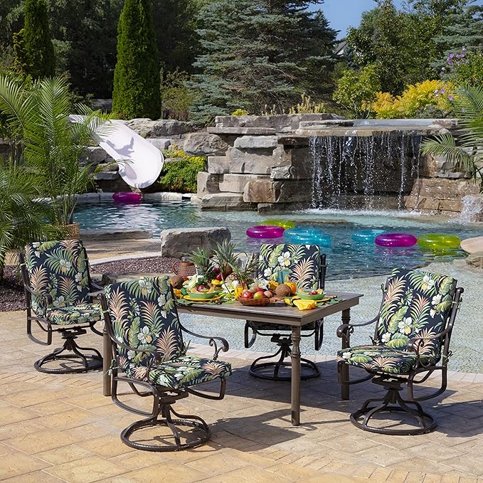 Arden 2-Pack Outdoor Patio Dining Chair Cushion, 20x44, Rain-Proof Seat Pad, Fade-Resistant Outdoor Cushion Simone Blue Tropical