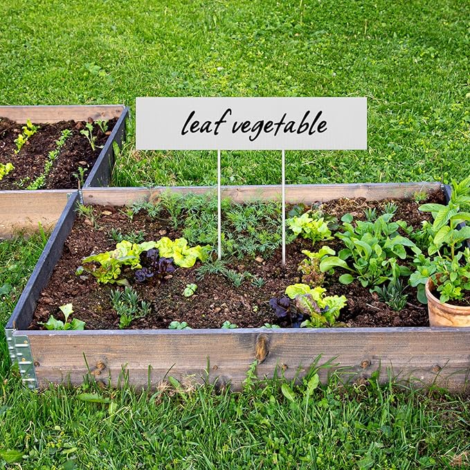 10 Set Jumbo Outdoor Plant Label Stakes Waterproof Nursery Garden Markers Plastic T Type Plant Tag Identification Stake with Marker Pen for Herb Vegetable Flowers, 12" High(White)