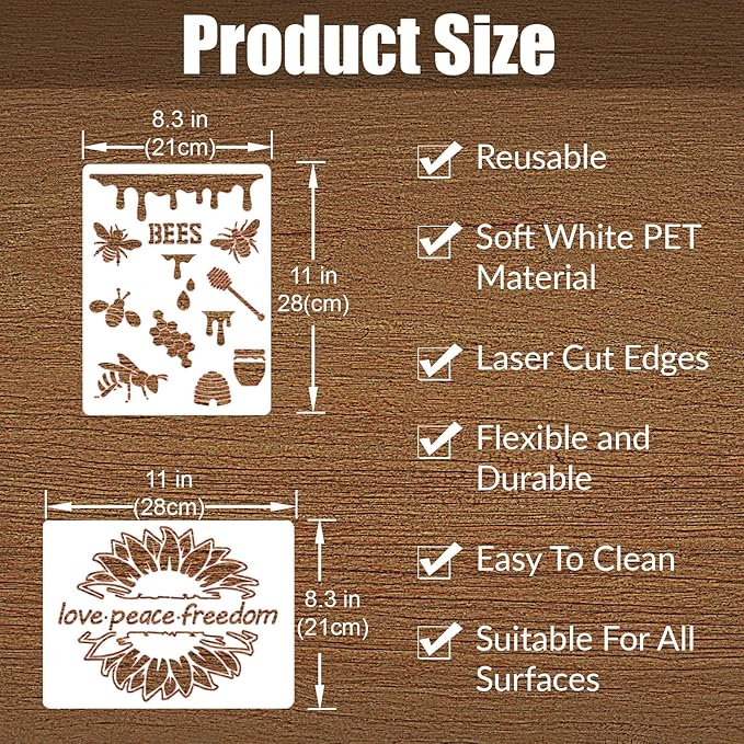 Sunflower Stencils Large Kit 10 Pieces Flower Butterflies Bee Painting Stencil 11 in You are My Sunshine Reusable Plastic Template for Door Wood Wall Canvas Home Decoration