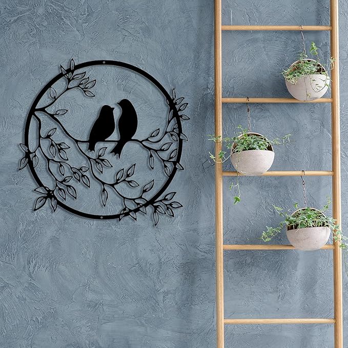 Ferraycle Metal Wall Art Bird on Tree Branch Silhouette Bird Art Decor for Living Room Garden Bedroom Office Home Wall Housewarming Party Decor(Black)