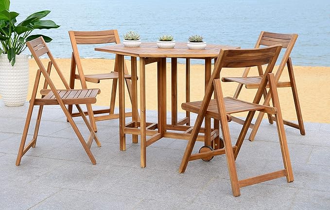 SAFAVIEH Outdoor Collection Kerman Natural 5-Piece Foldable Patio Dining Set (Fully Assembled)