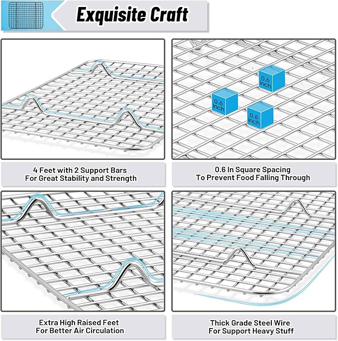TeamFar Mini Cooling Rack Set of 2, Stainless Steel 8.75’’ x 6.25’’ Toaster Oven Grid Rack for Baking Roasting Broiling Grilling, Bakeable Rack for Cookies, Non-Toxic & Heavy Duty, Dishwasher Safe