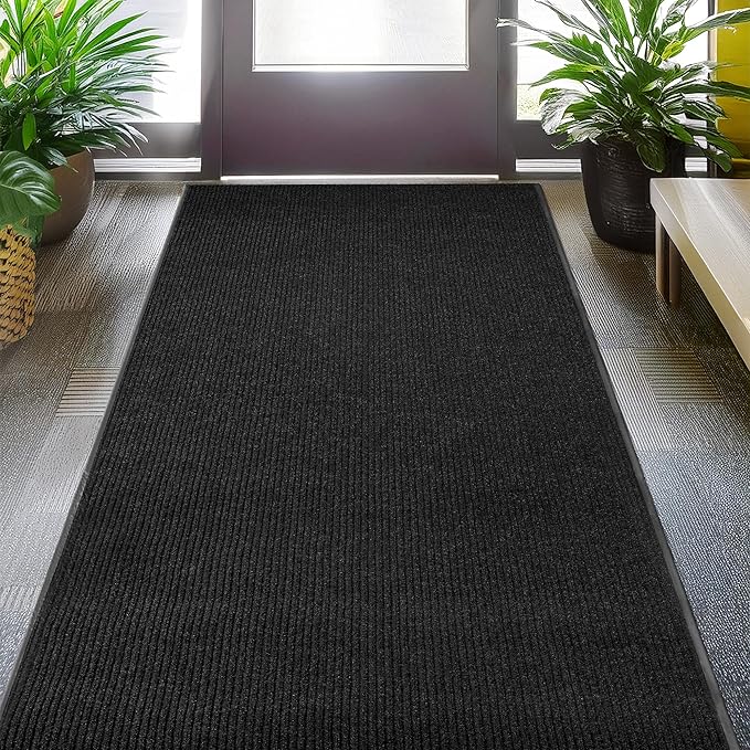 LuxUrux 4x6 Ft Premium Rubber Door Mat – Elegant Heavy Duty Waterproof Entrance Mat for Indoor/Outdoor Use, Non-Slip, Easy to Clean Low-Profile Doormat – Modern Black Striped Design for Home & Office