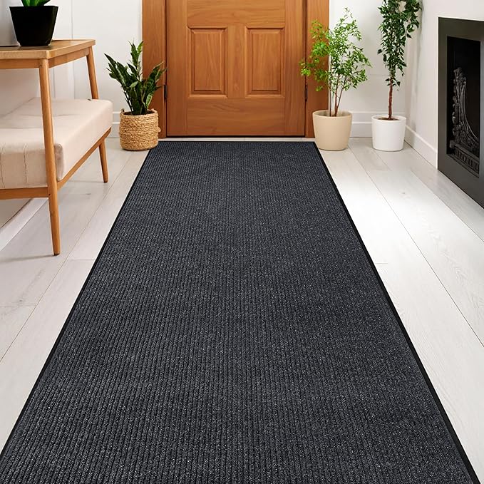 LuxUrux® Durable Rubber Door Mat - Heavy Duty, Indoor/Outdoor, Easy Clean, Waterproof, Patio, Garage - Commercial Floor Mat for Entry (Charcoal, 4' x 10' (Runner))