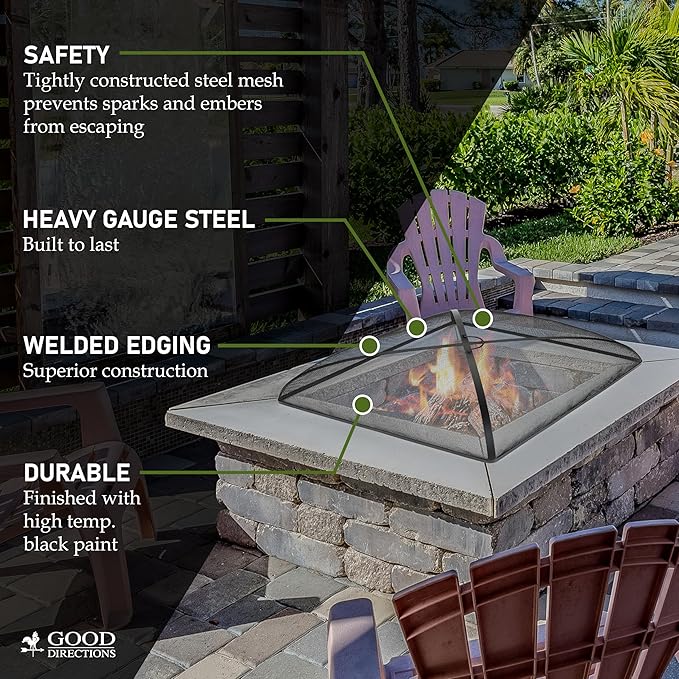 Good Directions 782 Heavy Duty Fire Pit Spark Screen Square Cover with Mesh, Handle and Lifter, 30" Square, Black, Patio, Lawn & Garden