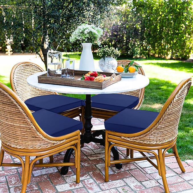 Outdoor Chair Cushions Set of 4 Waterproof Patio Chair Cushions with Tie 5 Year Color Fastness Thick Outdoor Seat Cushion for Garden Lawn Round Corner Navy 17x16 Inch