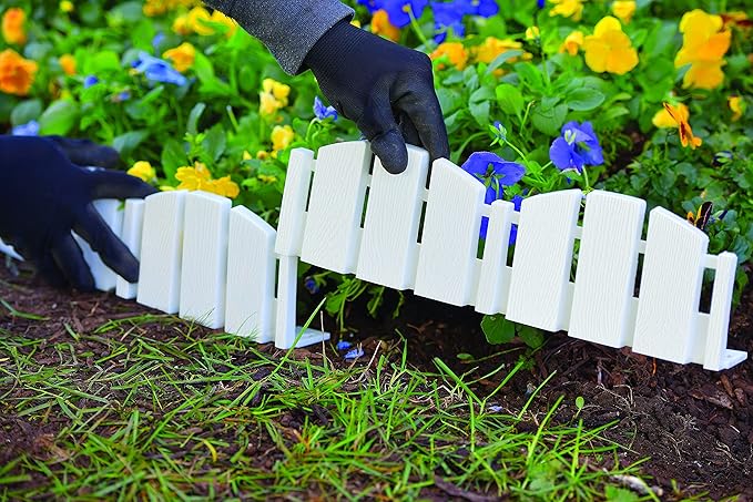 EASYFLEX No-Dig Garden Edging White Adirondack Wood-Look | 4.5 Inch Tall | Decorative | With Anchoring Spikes | 15 Foot Kit, Pack of 6