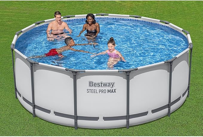 Bestway Steel Pro MAX 13' x 48" Above Ground Pool, Round Metal Frame Outdoor Swimming Pool Set with Filter Pump, Ladder, and Cover, Gray