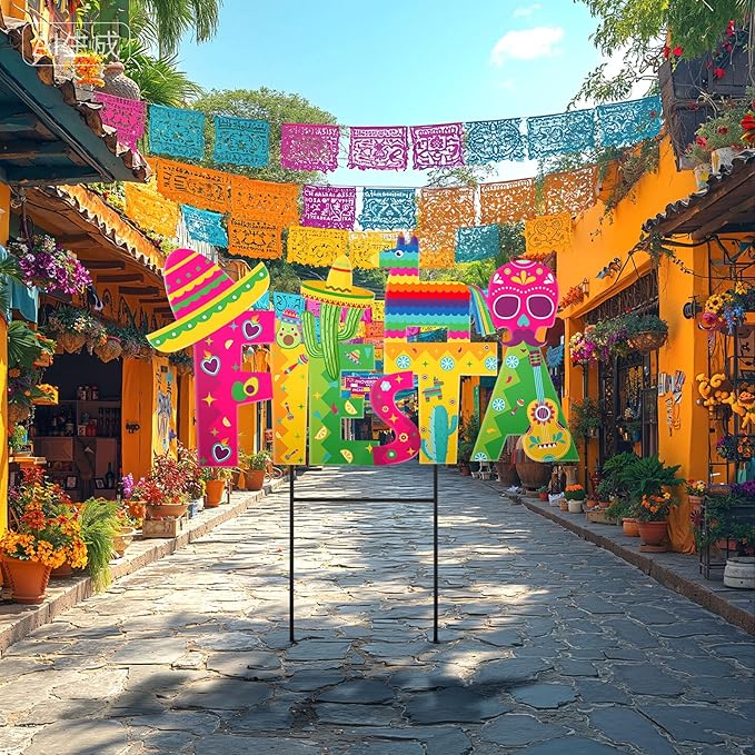 Amyhill 1 Pcs Cinco De Mayo Outdoor Decor Mexican Fiesta Metal Garden Stakes Welcome Yard Signs Decorations Cactus Avocado Guitar Garden Stakes for Fiesta Mexican Theme Party Decor Patio Lawn Walkway