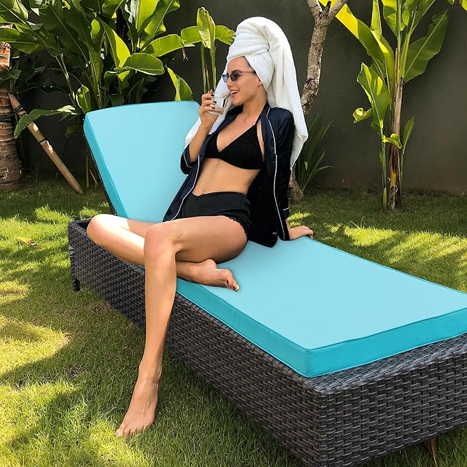 Chaise Lounge Cushion for Outdoor Furniture, Waterproof Fade and Tear Resistant Lounge Deck Chair Cushions for Patio Lawn Pool Resort Hotel, 80x26x3 Inch, Light Blue