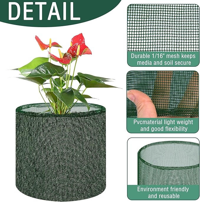 EBaokuup 4 Pcs Aquatic Pond Planting Bags, 7" Reusable Mesh Water Garden Pond Plant Pot, Breathable Green Round Lily Plant Pots for Pond Bog Plant Garden Terrestrial Plant