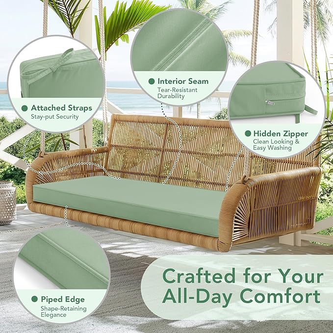 Outdoor Bench Cushion: Waterproof and Fade Resistant Patio Furniture Cushions - Non-Slip Bench Pad Cushion with Removable Cover for Garden Swing Porch Sofa Settee, 45 x 18 Inch, Sage Green