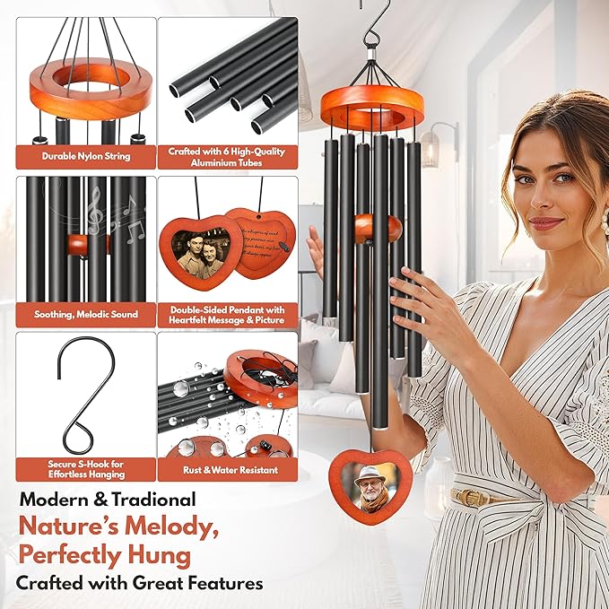 Personalized Memorial Wind Chimes - 32.5" Wind Chime for Loss of Loved One - Sympathy Remembrance Gifts - Bereavement Memorial Gift - Condolences Gift for Loss