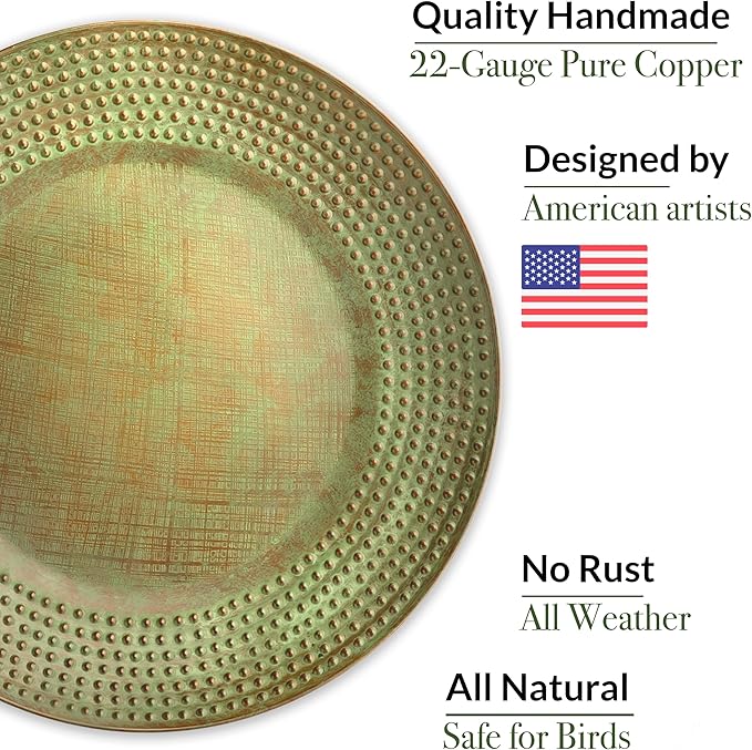 Good Directions Bird Bath Basin for Outside Backyard, Outdoor, Patio, Garden, Birdbath, Bird Feeder Gift for Bird Lovers Watchers, Large 20" Copper Metal Blue Verde