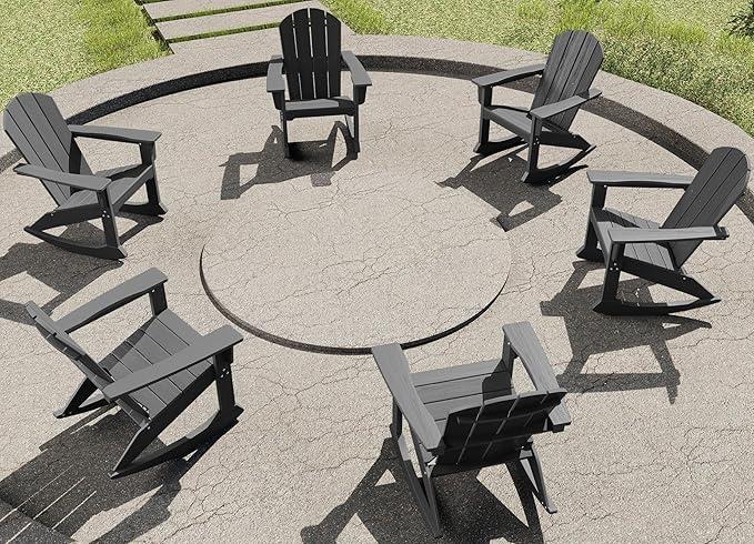 SERWALL Outdoor Adirondack Rocking Chairs Set of 6, All-Weather HDPE Adirondack Rocker Chair, Front Porch Rocker Chairs for Patio Lawn Porch Deck, Grey