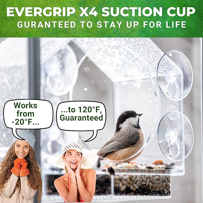 Nature Anywhere Window Bird Feeder - Weather Proof Transparent Acrylic Bird Feeders for Outdoors - Enhanced Suction Grip, Bird Watching for Cats, Easy-to-Clean, Outdoor Birdhouse Feeder (1 Unit)