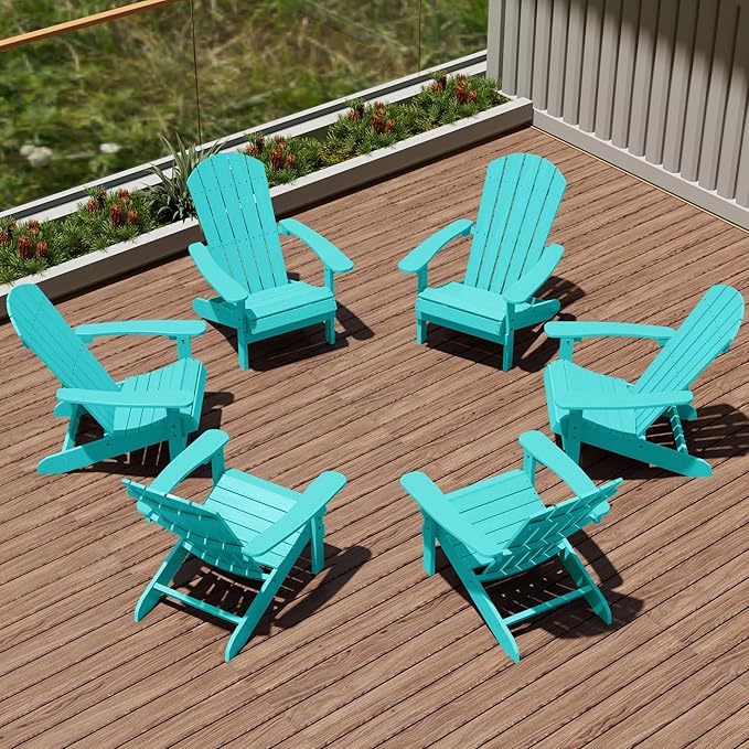 YEFU Adirondack Chairs Set of 6: Plastic Adirondack Chairs - Patio Chairs with Wood Texture - Outdoor Chair HIPS - Lawn Fire Pit Deck Porch Garden Chairs for Adults (Aruba)