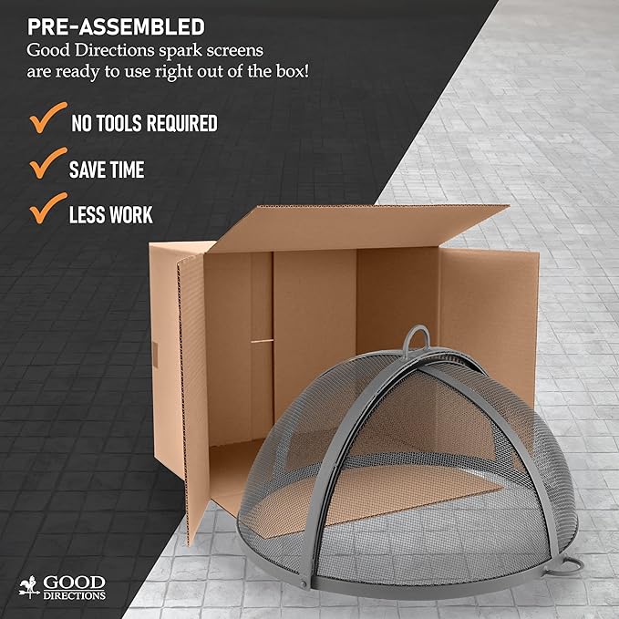 Good Directions 773 Heavy Duty Fire Pit Spark Screen Hinged for Easy Access, 19 Inch, Black